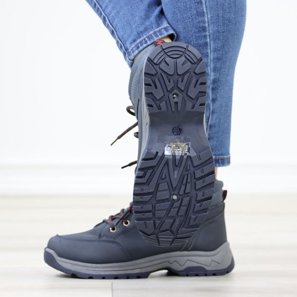 Woman's Hiking Active Waterproof High Top Comfort Sneakers Shoes, Navy - Picture 13 of 13